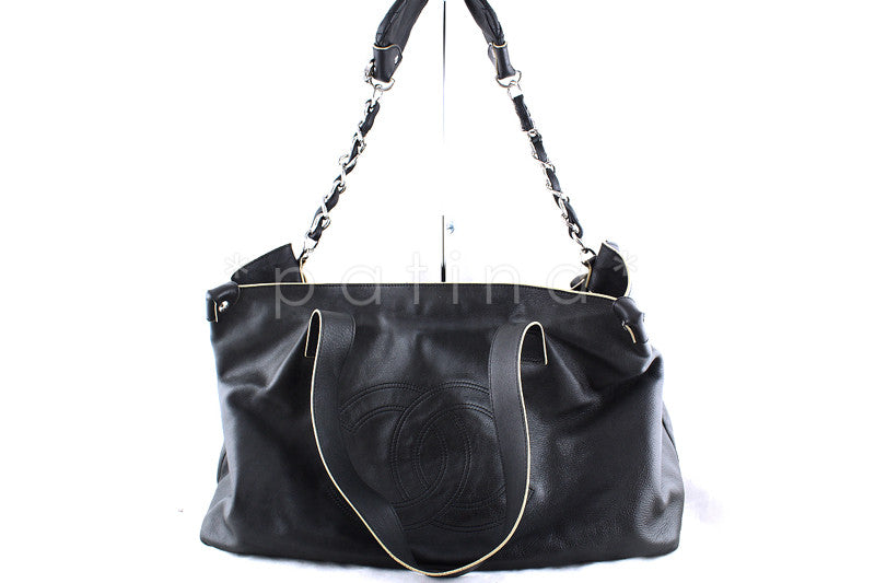 Chanel Black Jumbo Purse-Charm Edgy Logo Tote Bag - Boutique Patina