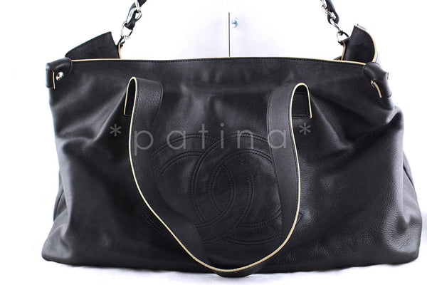 Chanel Black Jumbo Purse-Charm Edgy Logo Tote Bag - Boutique Patina