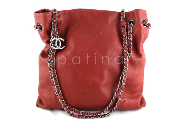 Chanel Brick Red Soft Drawstring Tall Hobo Tote Bag - Boutique Patina