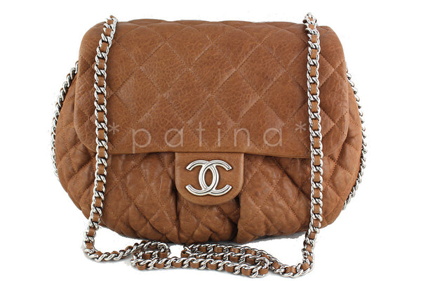 Chanel Camel Beige Large Chain Around Rounded Classic Flap Cross Body Bag - Boutique Patina
