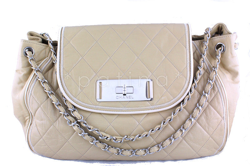 Chanel XL Beige 15in. East West Jumbo Flap Giant Reissue Clasp Bag