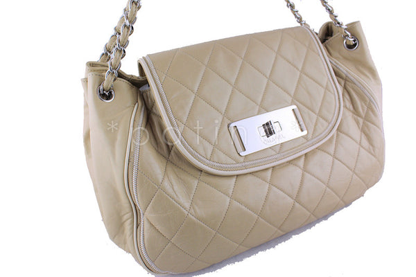 Chanel XL Beige 15in. East West Jumbo Flap Giant Reissue Clasp Bag - Boutique Patina