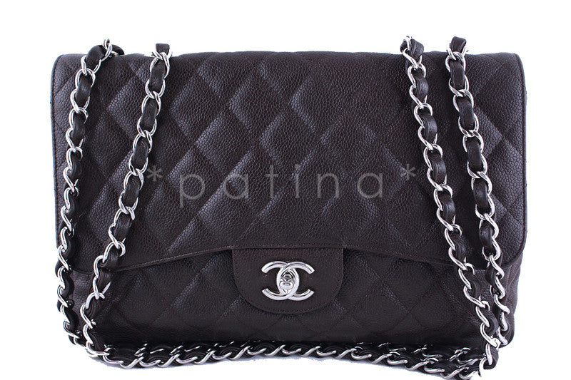 Chanel Dark Brown Caviar Jumbo 2.55 Classic Double Flap Bag - Boutique Patina