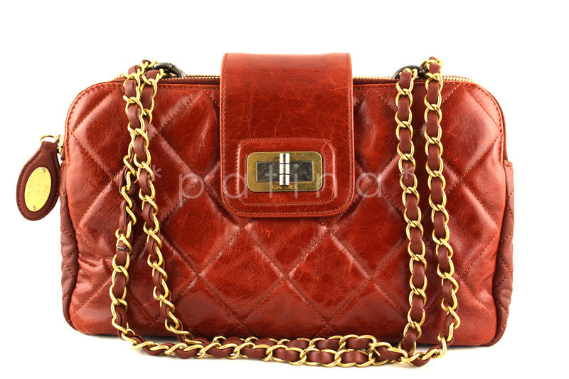 Chanel Brick Red Two-tone Reissue Lock Quilted GST Zip Shopper