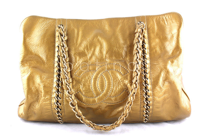 Chanel Gold Patent Shopper Tote GST Grand Luxury Ligne Bag