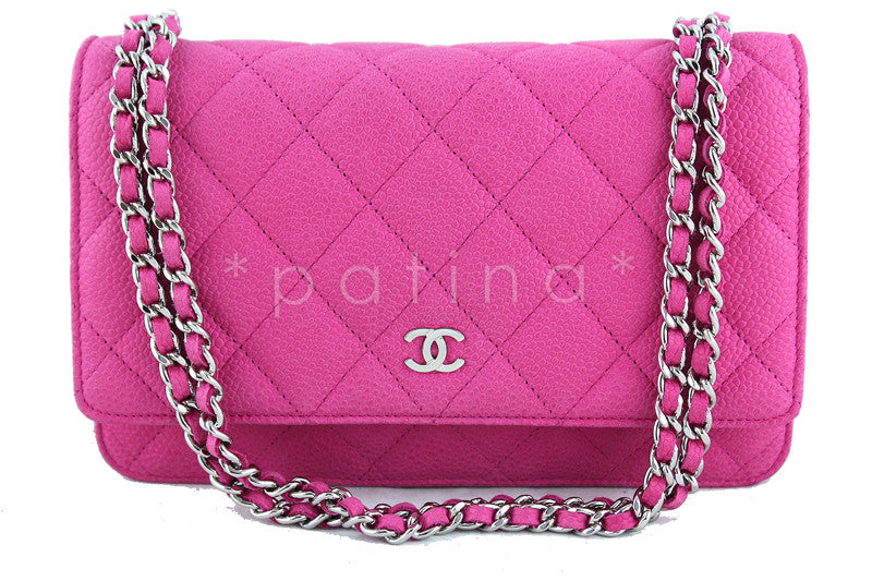 2022 Authentic Chanel Fuschia Quilted Classic Wallet On Chain WOC Receipt  Bag