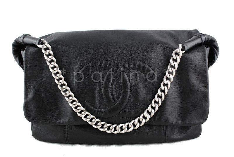 Chanel Black Rodeo Drive Jumbo Chunky Chain Logo Flap Bag