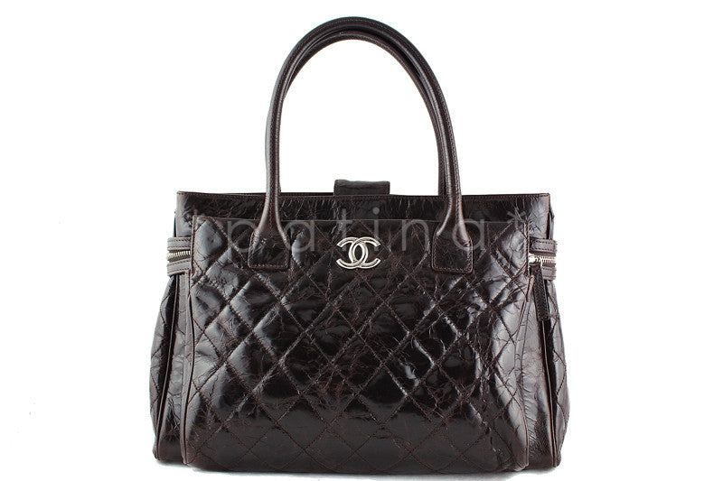 Chanel Dark Chocolate Classic Quilted Executive Tote, Glazed Cerf Brief Bag - Boutique Patina