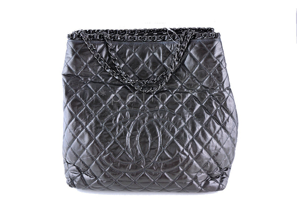 Rare 15S Chanel So Black Chevron Classic Large Shopper Flap Tote Bag –  Boutique Patina