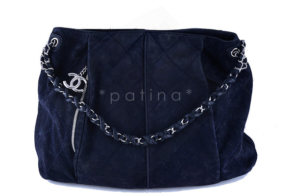 Chanel Navy Blue Luxury Stitched Large Hobo Tote Bag - Boutique Patina