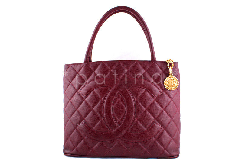 Chanel Burgundy Red Caviar Classic Quilted Medallion Shopper Tote Bag - Boutique Patina