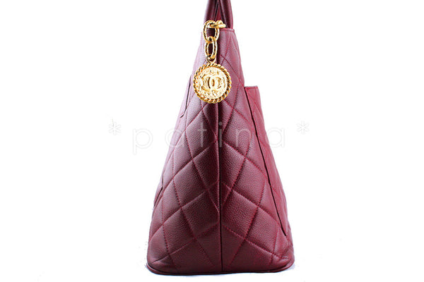 Chanel Burgundy Red Caviar Classic Quilted Medallion Shopper Tote Bag - Boutique Patina