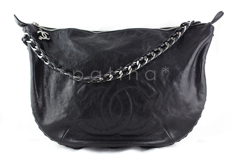 Chanel Black XL Glazed Caviar Luxury Ligne Modern Chain Hobo Bag