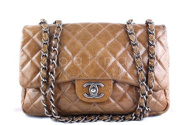 Chanel Camel Beige Patent  Jumbo 2.55 Classic Flap Bag - Boutique Patina