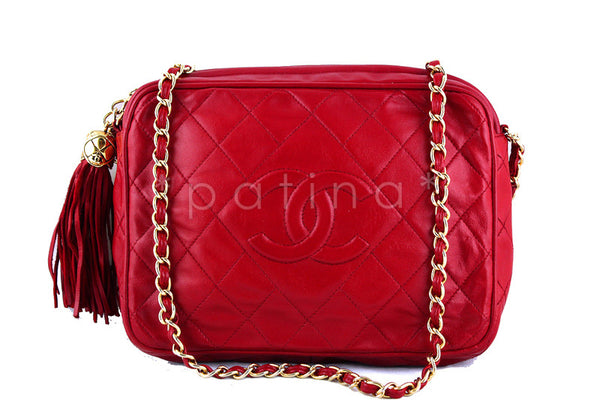Chanel Red Classic Quilted Camera Case, Lambskin Bag - Boutique Patina