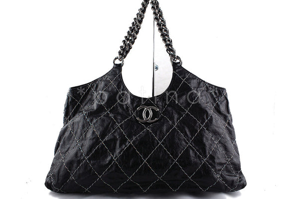 Chanel Black XL Jumbo Contrast Stitch Luxury Cabas Tote Bag - Boutique Patina