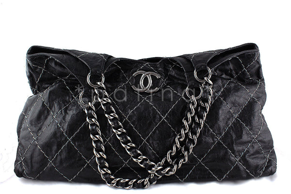 Chanel Black XL Jumbo Contrast Stitch Luxury Cabas Tote Bag - Boutique Patina