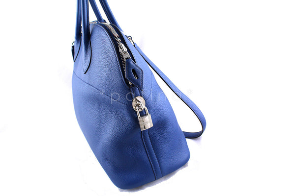 Hermes Brighton Blue Clemence 35/37cm Mou Bolide Bag - Boutique Patina