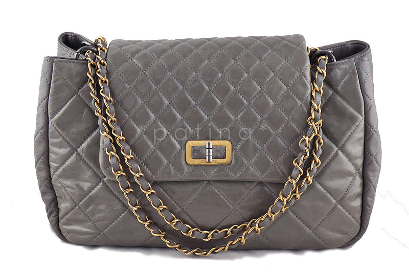 Chanel Black Glazed Calfskin Leather Twisted Maxi Flap Bag with