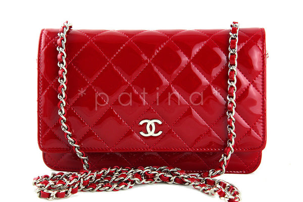 Chanel Red Patent WOC Wallet on Chain Classic Quilted Flap Bag, Full Set - Boutique Patina