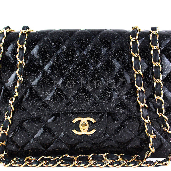 Chanel Rare Glitter Patent Black Jumbo 2.55 Classic Flap Bag