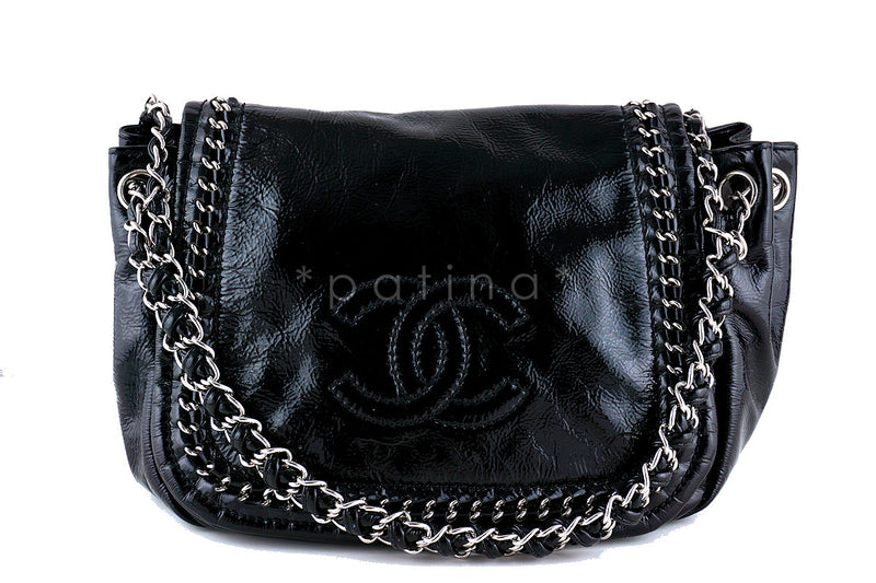 Chanel Black Patent Luxury Ligne Jumbo Flap Bag - Boutique Patina