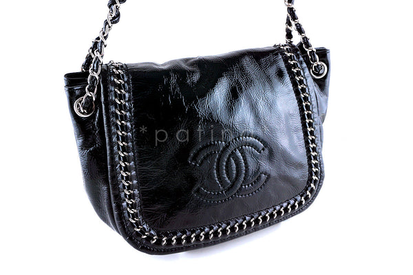 Chanel Black Patent Luxury Ligne Jumbo Flap Bag - Boutique Patina