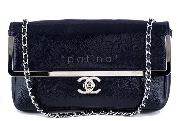 Chanel Navy Patent Lambskin Luxe Frame Classic Flap Bag - Boutique Patina