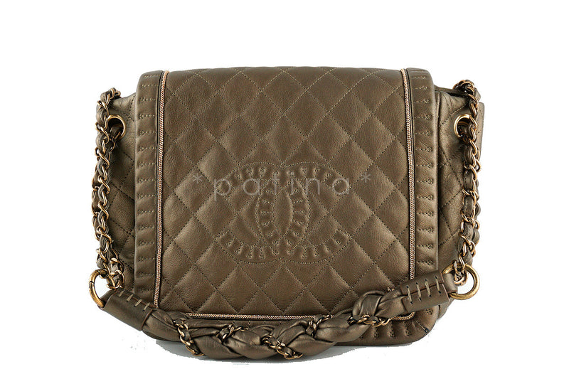 Chanel Gold Olive Istanbul Braided Chain Jumbo Flap Bag - Boutique Patina