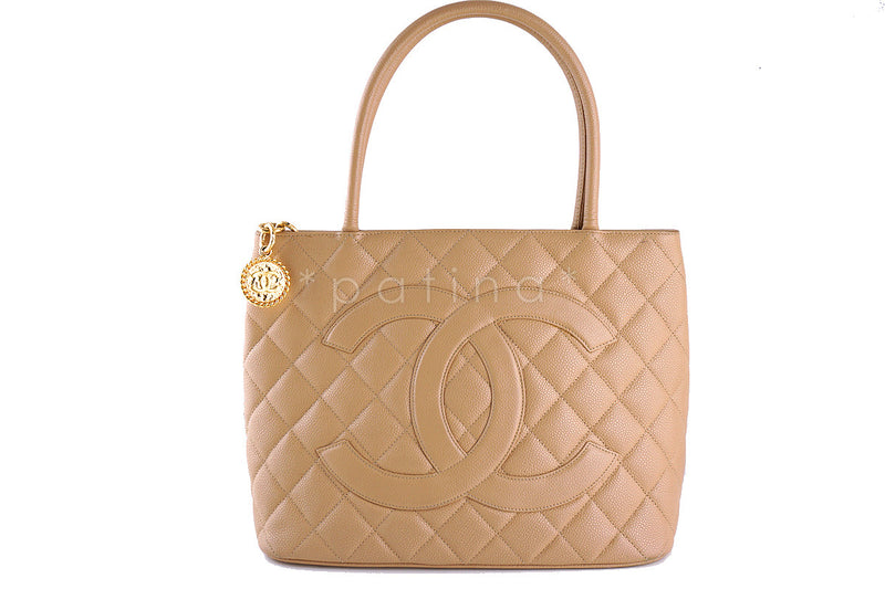 Chanel Beige Caviar Classic Quilted Medallion Shopper Tote Bag - Boutique Patina