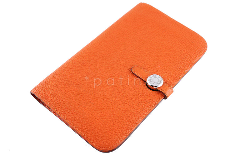 HERMÈS DOGON LEATHER WALLET ORANGE WITH COIN POUCH FULL ZIPPER CARD