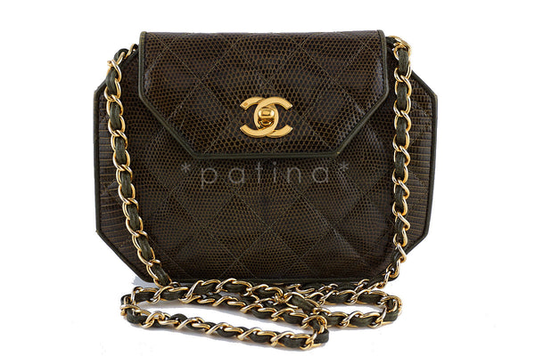 Chanel Lizard Angled Mini Quilted Classic Flap Olive Brown Bag - Boutique Patina