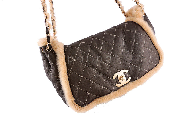 Chanel Brown Quilted Suede/Shearling Jumbo Classic Flap Bag Bag - Boutique Patina