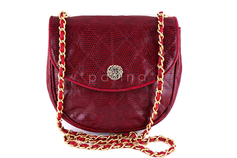 Chanel Rare Vintage Cherry Red Quilted Lizard Flap Bag - Boutique Patina