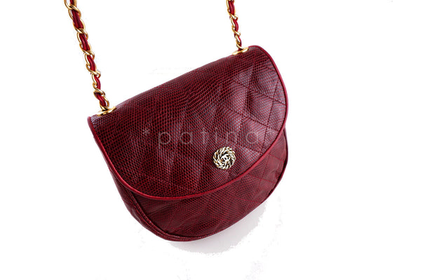 Chanel Rare Vintage Cherry Red Quilted Lizard Flap Bag - Boutique Patina