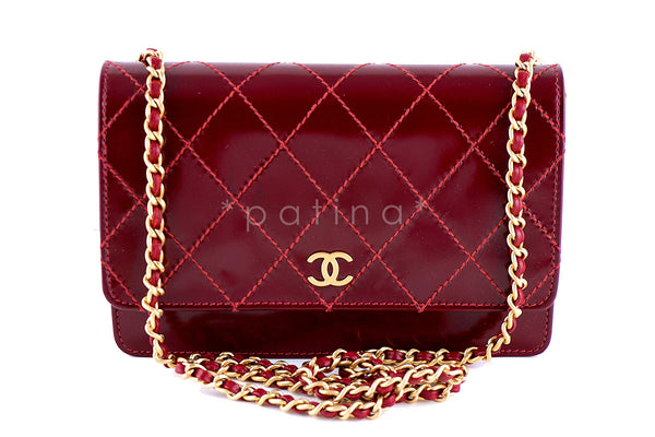 Chanel Red Wine Classic WOC Wallet on Chain Matte Patent Gold HW Bag - Boutique Patina