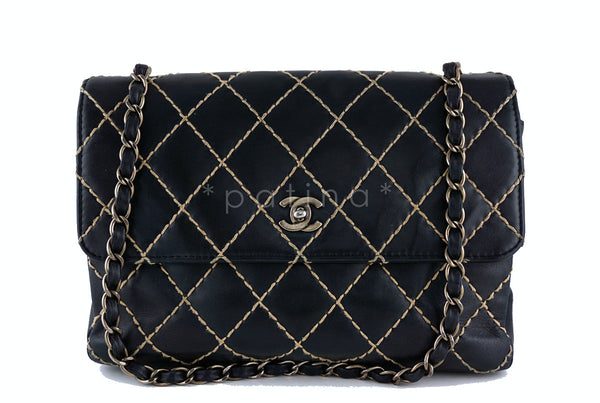 Chanel 12 in. Black Contrast Stitch Surpique Classic Jumbo Flap Bag - Boutique Patina