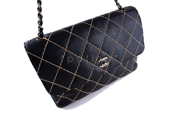 Chanel 12 in. Black Contrast Stitch Surpique Classic Jumbo Flap Bag - Boutique Patina