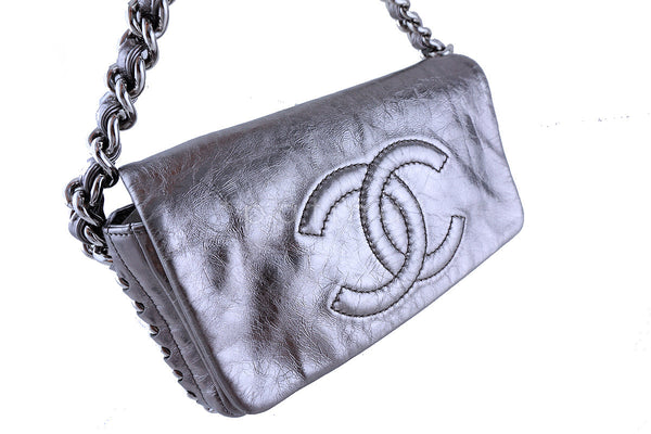 Chanel Silver Luxury Chunky Modern Chain Classic Flap Bag - Boutique Patina
