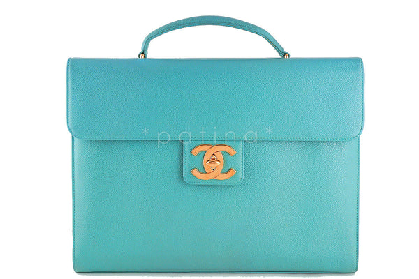 Chanel Seafoam Green Caviar Classic Briefcase Flap Tote Bag - Boutique Patina