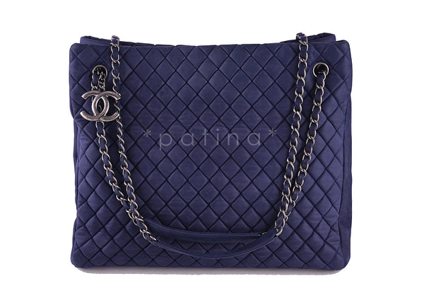 Chanel Navy Blue Bubble Quilted Luxe N/S CC Charm Tote Bag - Boutique Patina