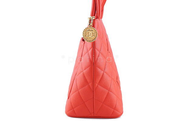 Chanel Coral Pink Caviar Classic Quilted Medallion Shopper Tote Bag - Boutique Patina