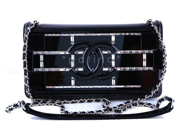 Chanel Black NWT Ultra Rare 2015 Limited Lego Flap Emerald Crystals Plexi Bag - Boutique Patina