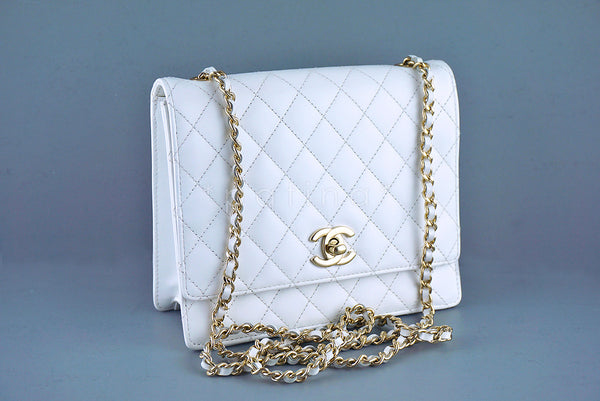 Chanel White Matte-Glazed White Classic Square Flap Bag - Boutique Patina