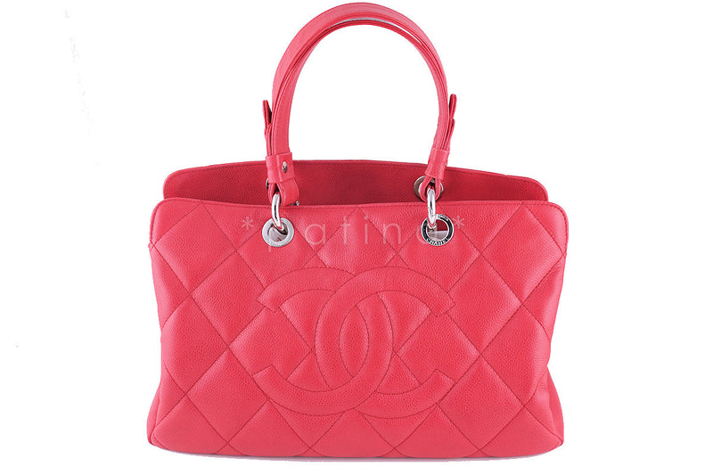 Chanel Fuchsia Pink Caviar Quilted Timeless Grand Shopping Tote