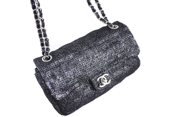 Chanel LIMITED Black Sequin Quilted 2.55 Classic Medium Flap Bag - Boutique Patina