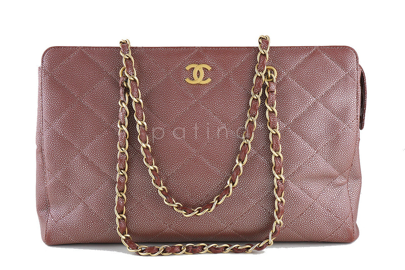 Chanel Pink Bronze Metallic Caviar Quilted Large Shopper Tote Bag - Boutique Patina