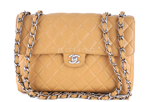 Chanel Beige Caviar Jumbo Quilted Classic 2.55 Flap Bag - Boutique Patina