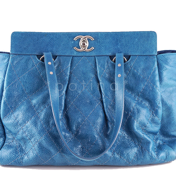 Chanel Turquoise Blue On the Road Giant Quilted Classic Tote Bag