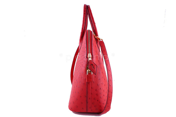 Hermes Ostrich Rouge Garrance 35/37cm Red Bolide Shoulder Tote Bag - Boutique Patina